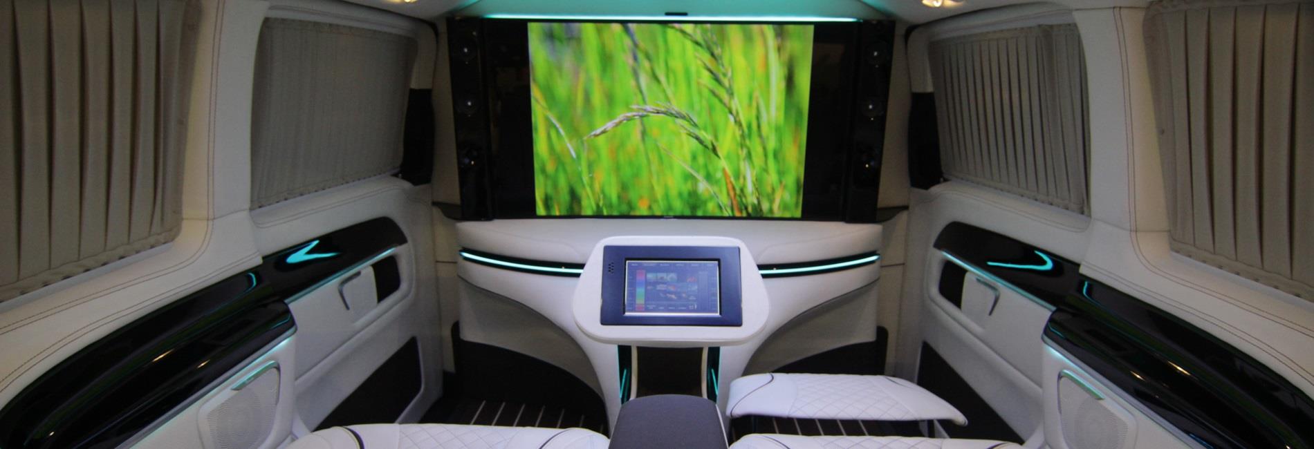 Our primer series of custom Mercedes Metris are  built per client for a full personalized travel environment.